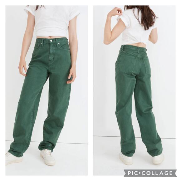 Madewell Denim - Madewell Baggy Straight Jeans Garment Dyed Green Size 28